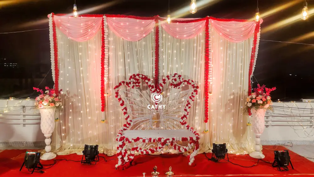 Subhamasthu Events - Traditional backdrop for half saree function in  #SAKTHI Function hall@vijayawada.... Decoration done by #SubhamasthuEvents  Contact #SubhamasthuEvents, Labbipet,Vijayawada, India Mobile: 98488 28222,  98488 68222. | Facebook